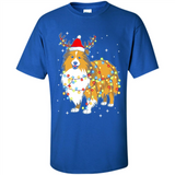 Christmas Lights Shetland Sheepdog Wearing Santa Hat Funny Xmas - Shirt