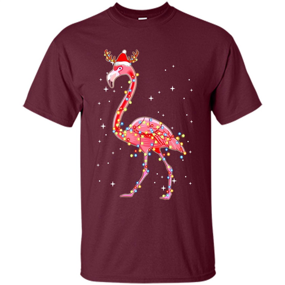 Christmas Lights Flamingo Wearing Santa Hat Funny Xmas - Shirt