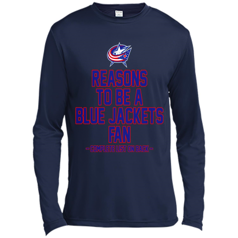 Reasons to be a Columbus Blue Jackets Fan Complete List on Back - Canvas Long Sleeve T-Shirt