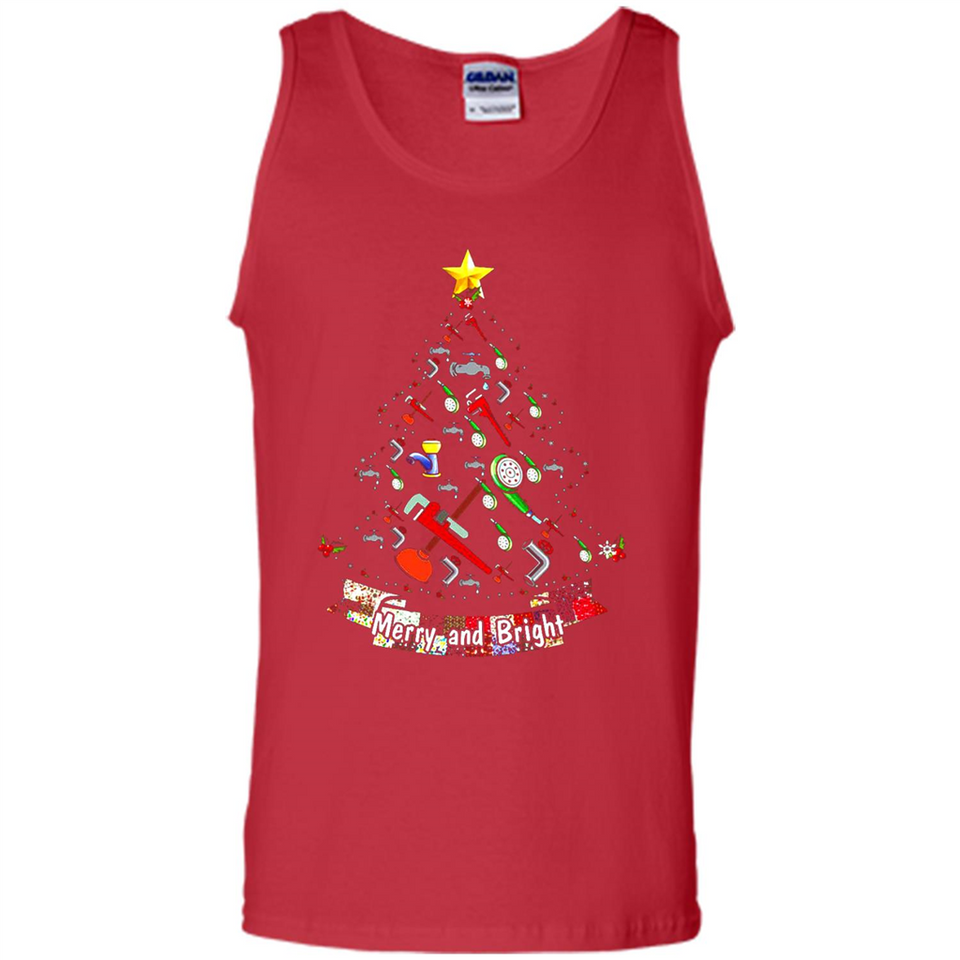 Merry And Bright Plumber Christmas Tree Shirt PINGPONG - Tank Top