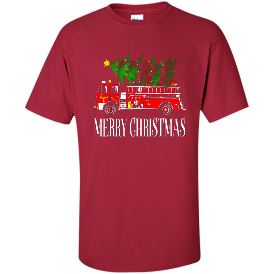 Firetruck Santa Sleigh Merry Christmas Firefighter - Shirt