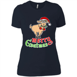 Christmas Merry Goatmas Goat Shirt Santa Hat - Ladies' Boyfriend T-Shirt