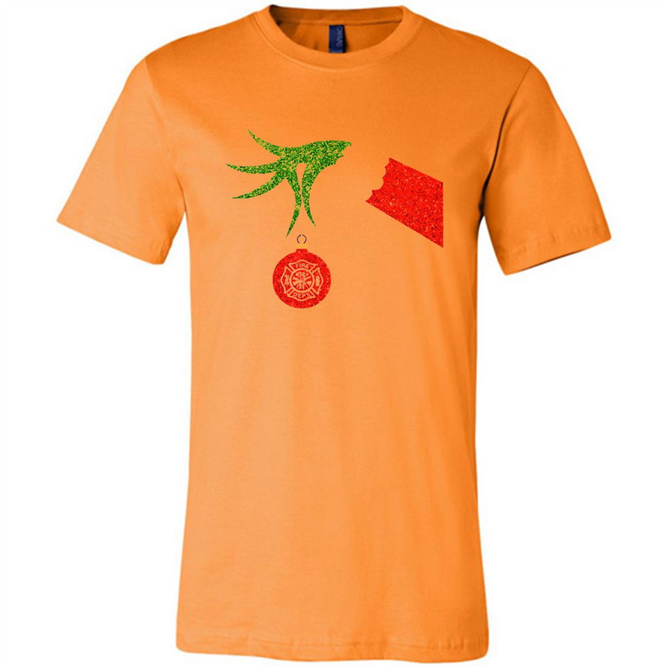 Funny Grinch Hand holding Firefighter ornament Christmas Sporty T-Shirt - Canvas Unisex T-Shirt