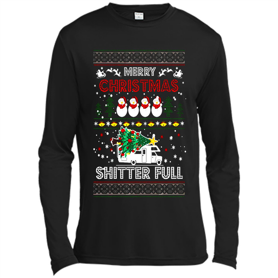Merry Christmas Shitter Full Christmas Tree Snowman Sweater PINGPONG - Canvas Long Sleeve T-Shirt