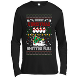 Merry Christmas Shitter Full Christmas Tree Snowman Sweater PINGPONG - Canvas Long Sleeve T-Shirt