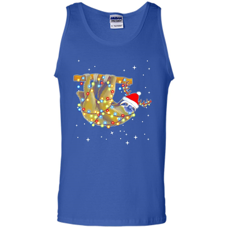 Christmas Lights Sloth Wearing Santa Hat Funny Xmas - Tank Top
