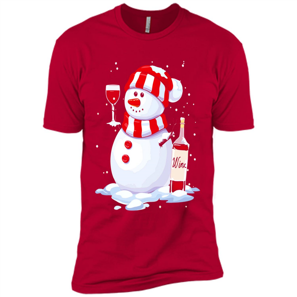 Cute Snowman drink Red Wine Christmas - Premium Short Sleeve T-Shirt