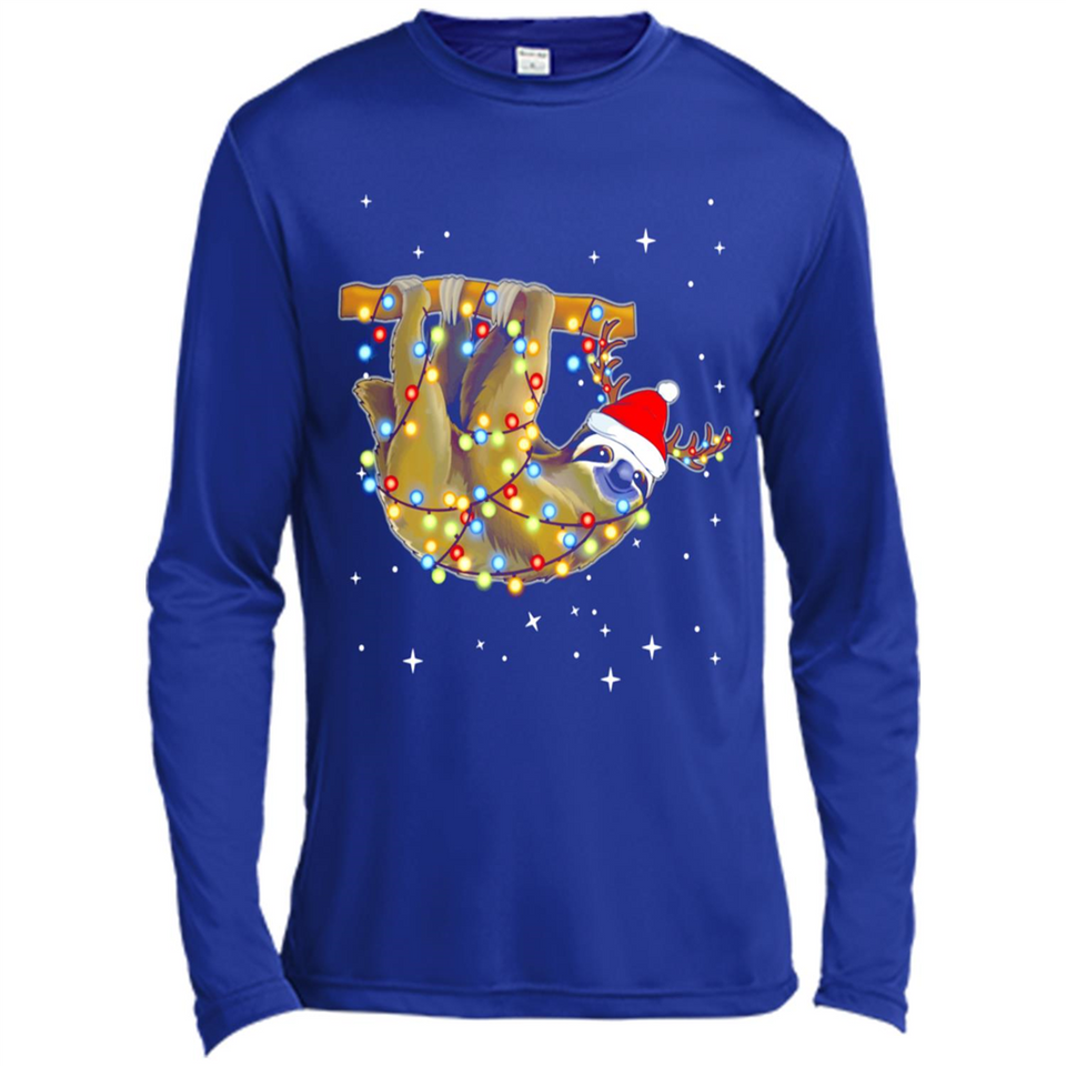 Christmas Lights Sloth Wearing Santa Hat Funny Xmas - Canvas Long Sleeve T-Shirt