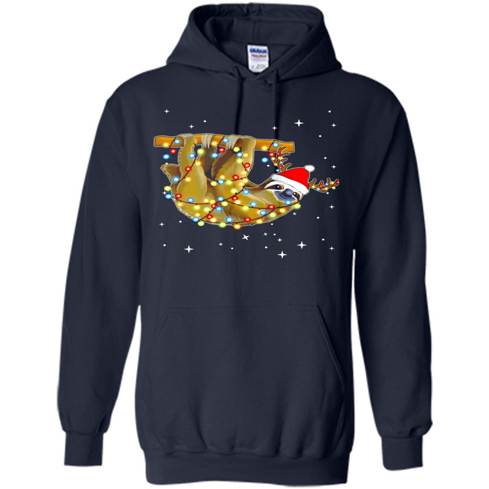 Christmas Lights Sloth Wearing Santa Hat Funny Xmas - Hoodie