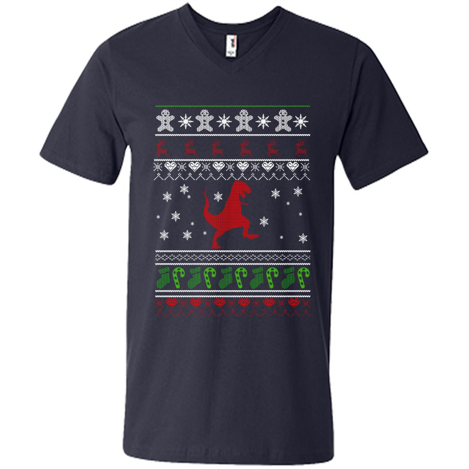 Dinosaur and Santa Ugly Christmas Sweater - Men's V-Neck