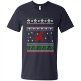 Dinosaur and Santa Ugly Christmas Sweater - Men's V-Neck