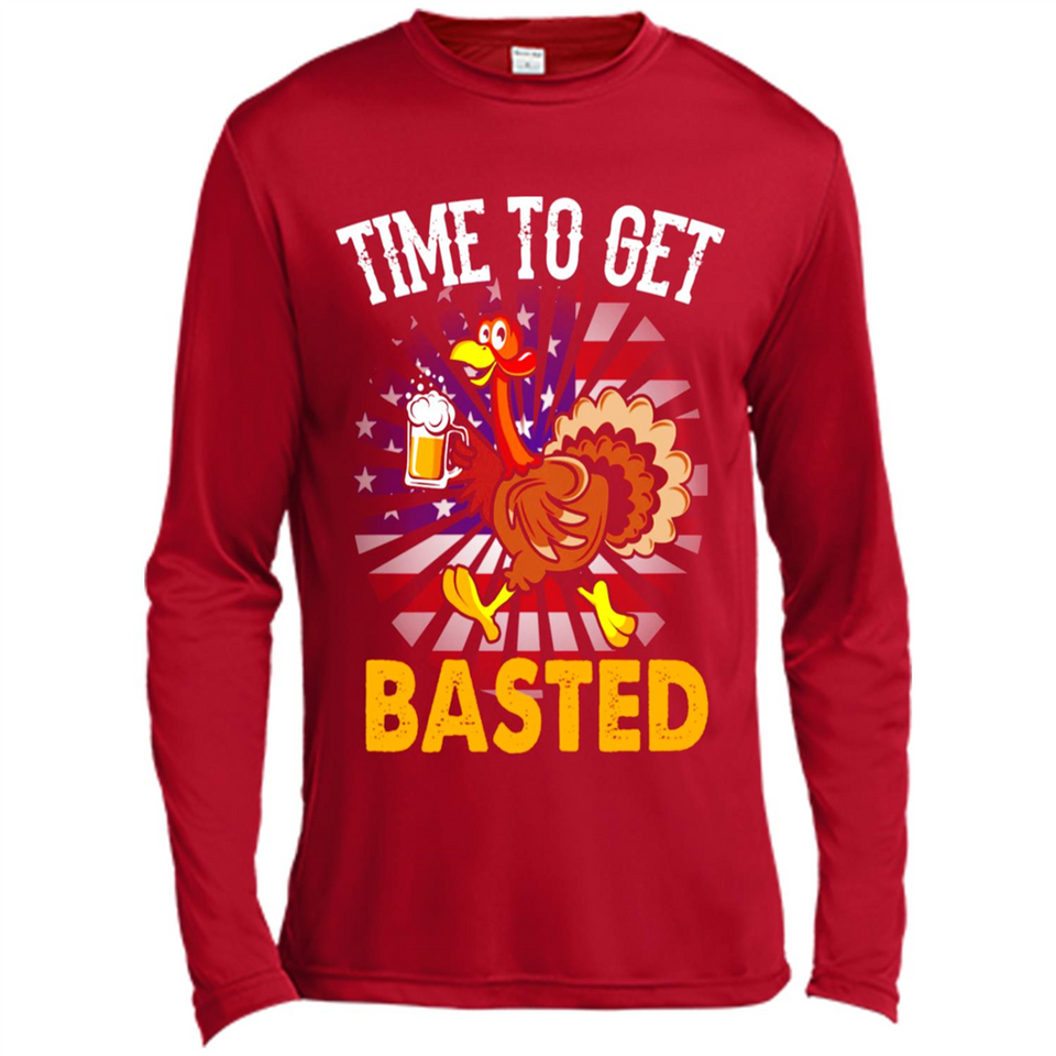 Time To Get Basted Funny Turkey Beer Thanksgiving - Canvas Long Sleeve T-Shirt