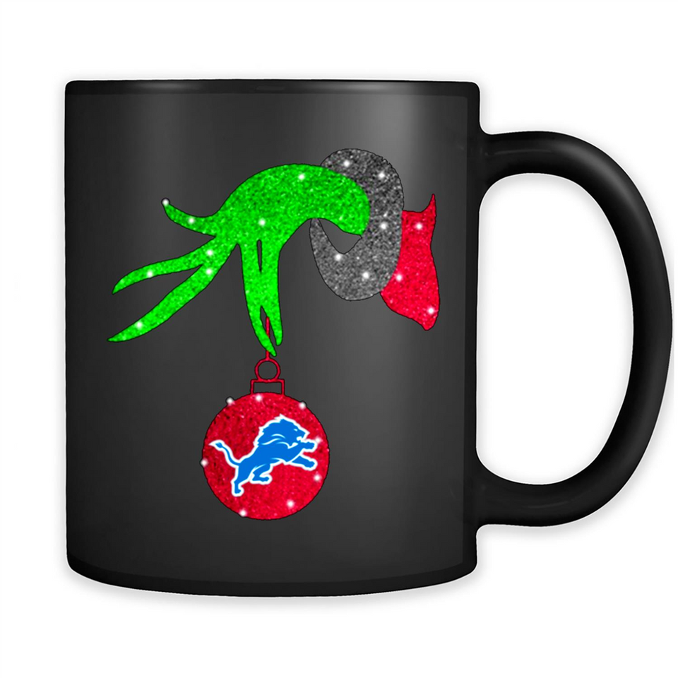 GRINCH HAND HOLDING DETROIT LIONS GLITTER CHRISTMAS PINGPONG