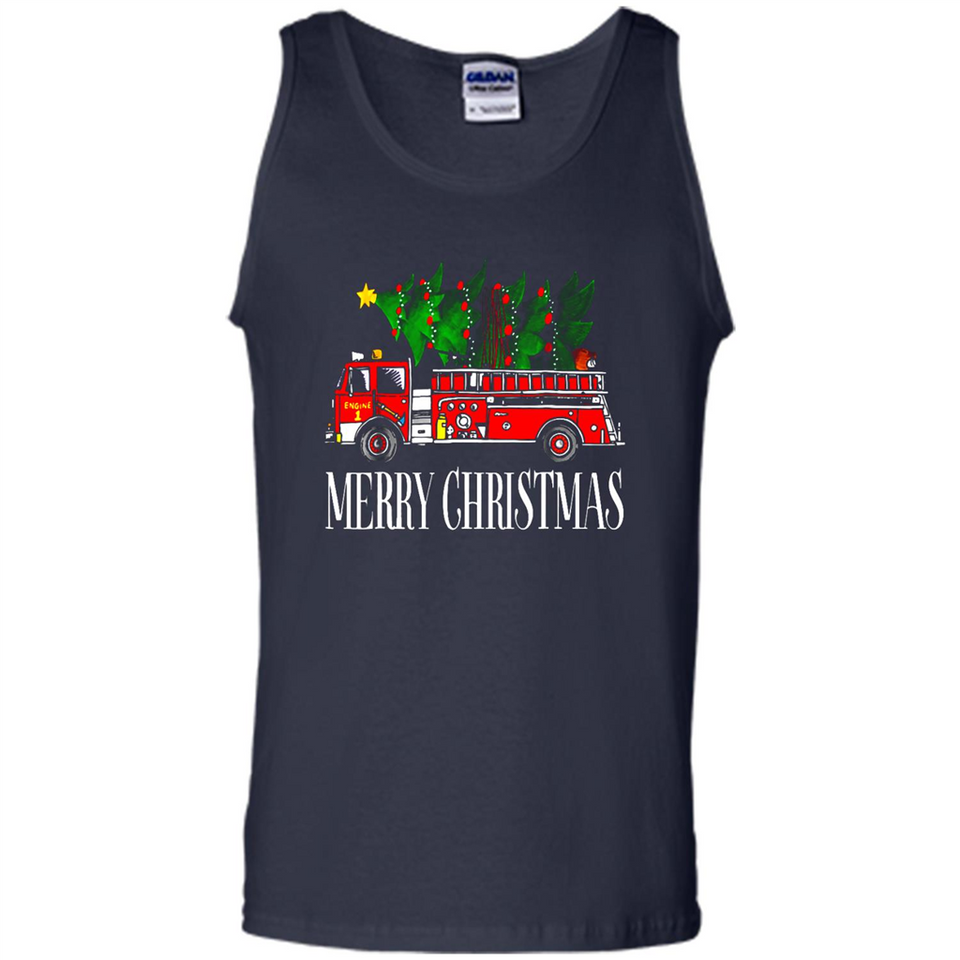 Firetruck Santa Sleigh Merry Christmas Firefighter - Tank Top