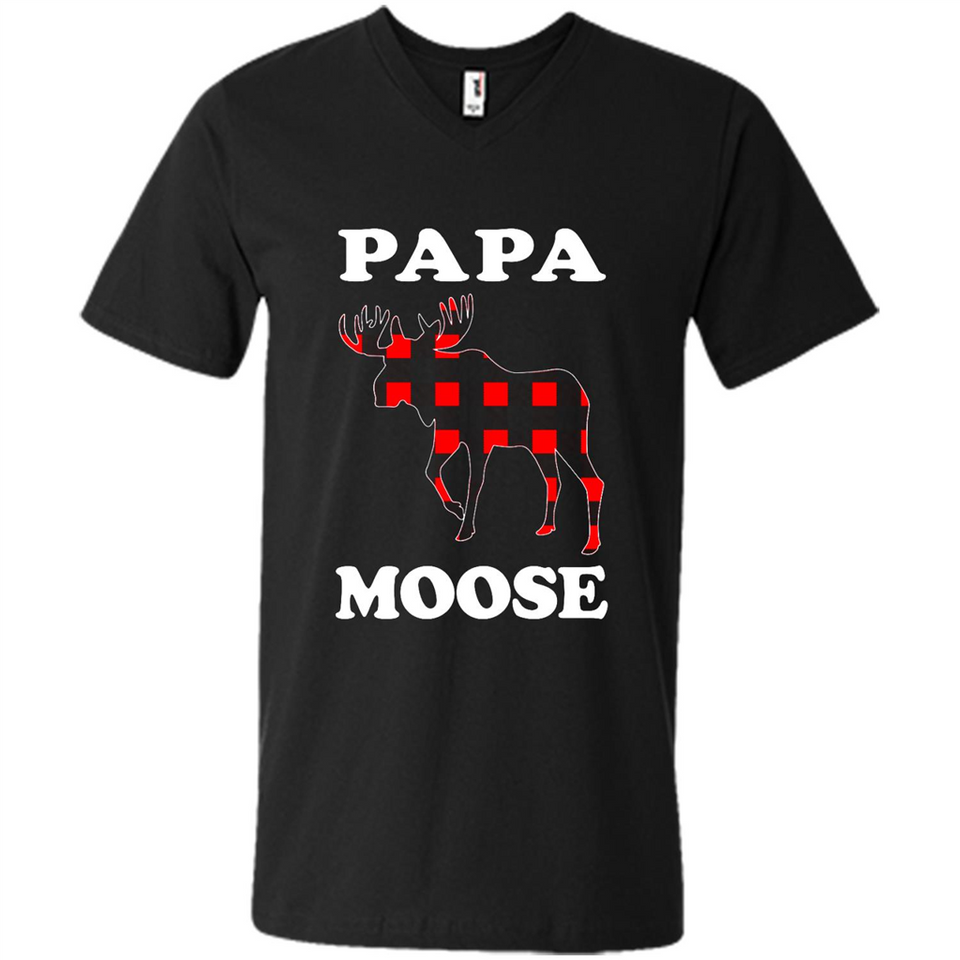 Papa Moose Funny Christmas Plaid Buffalo T-Shirt - Men's V-Neck