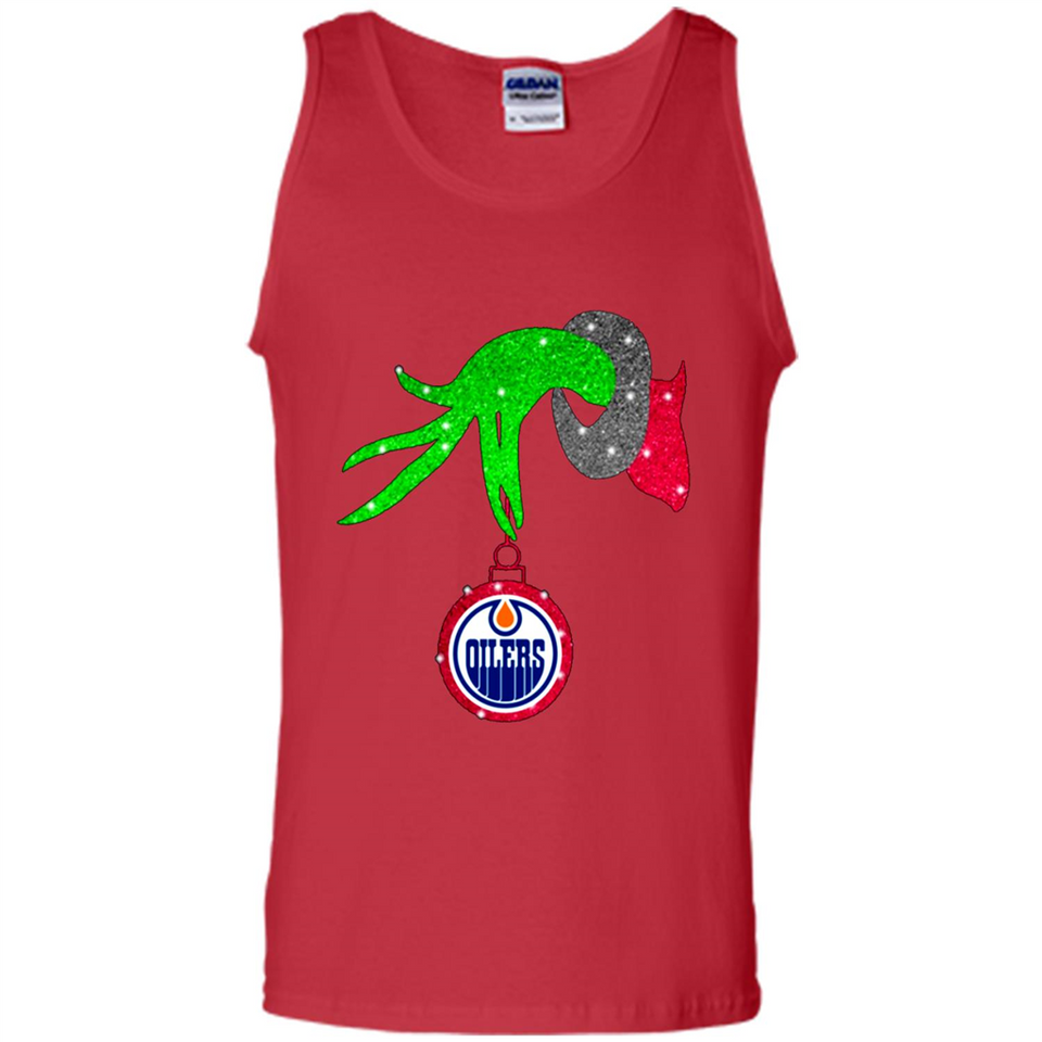 GRINCH HAND HOLDING EDMONTON OILERS GLITTER CHRISTMAS PINGPONG