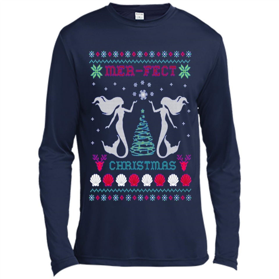 Mermaid Mer-Fect Ugly Christmas Sweater - Canvas Long Sleeve T-Shirt