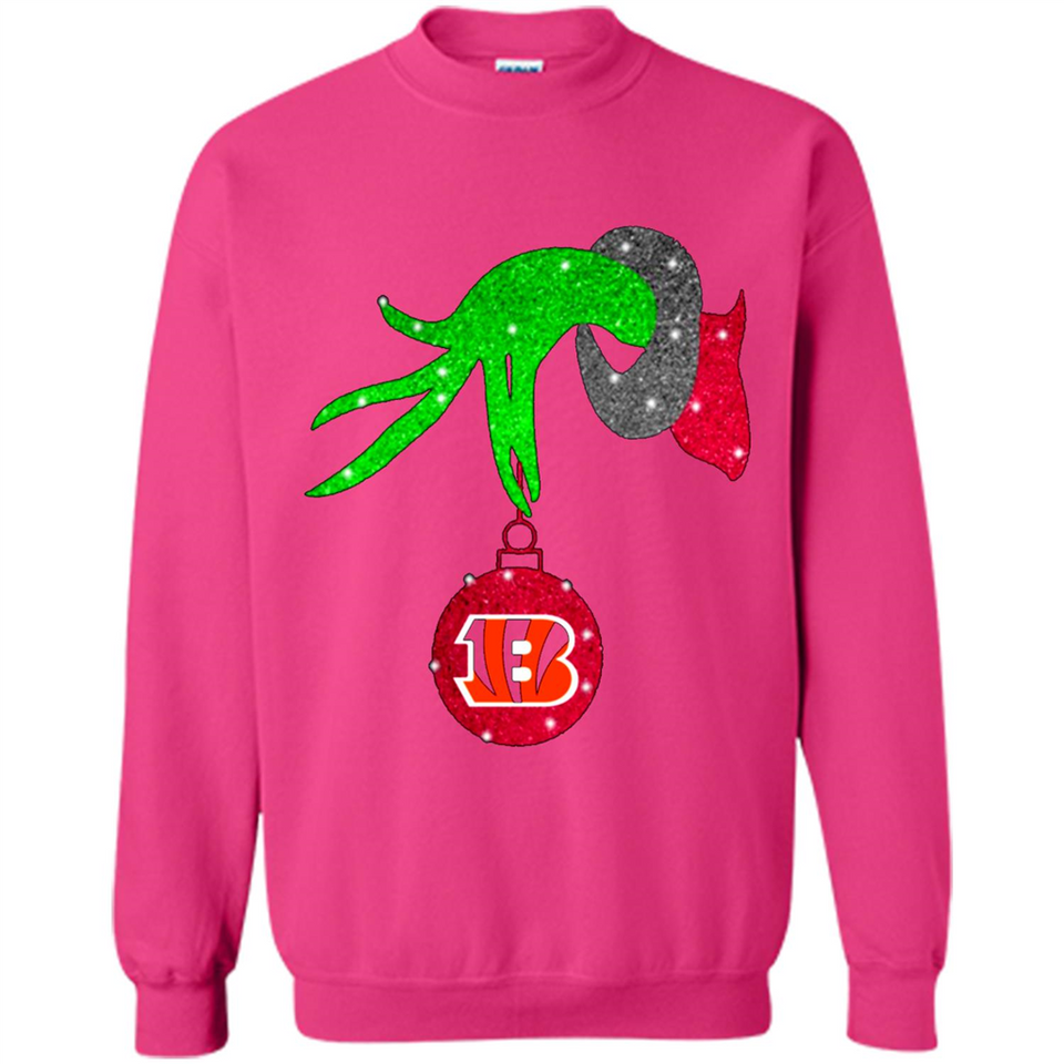 GRINCH HAND HOLDING CINCINNATI BENGALS GLITTER CHRISTMAS PINGPONG