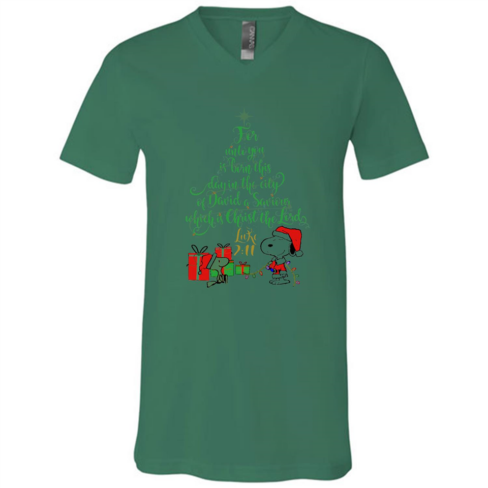 Snoopy Merry Christmas with Christmas tree T-Shirt - Canvas Unisex V-Neck
