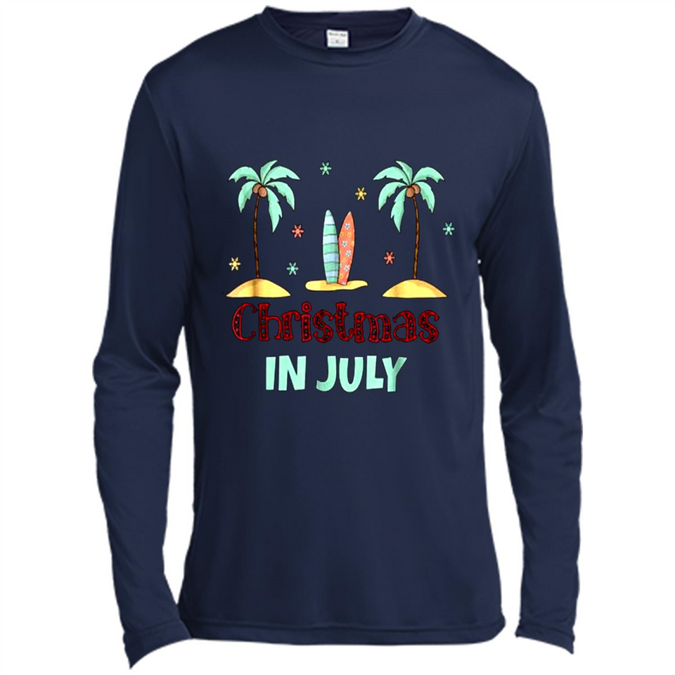 Christmas In July Shirt Surfing Palm Trees Surfboard - Canvas Long Sleeve T-Shirt