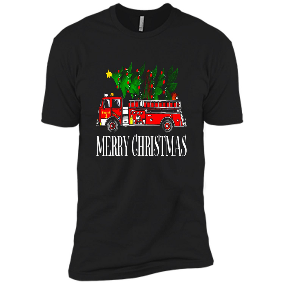 Firetruck Santa Sleigh Merry Christmas Firefighter - Premium Short Sleeve T-Shirt
