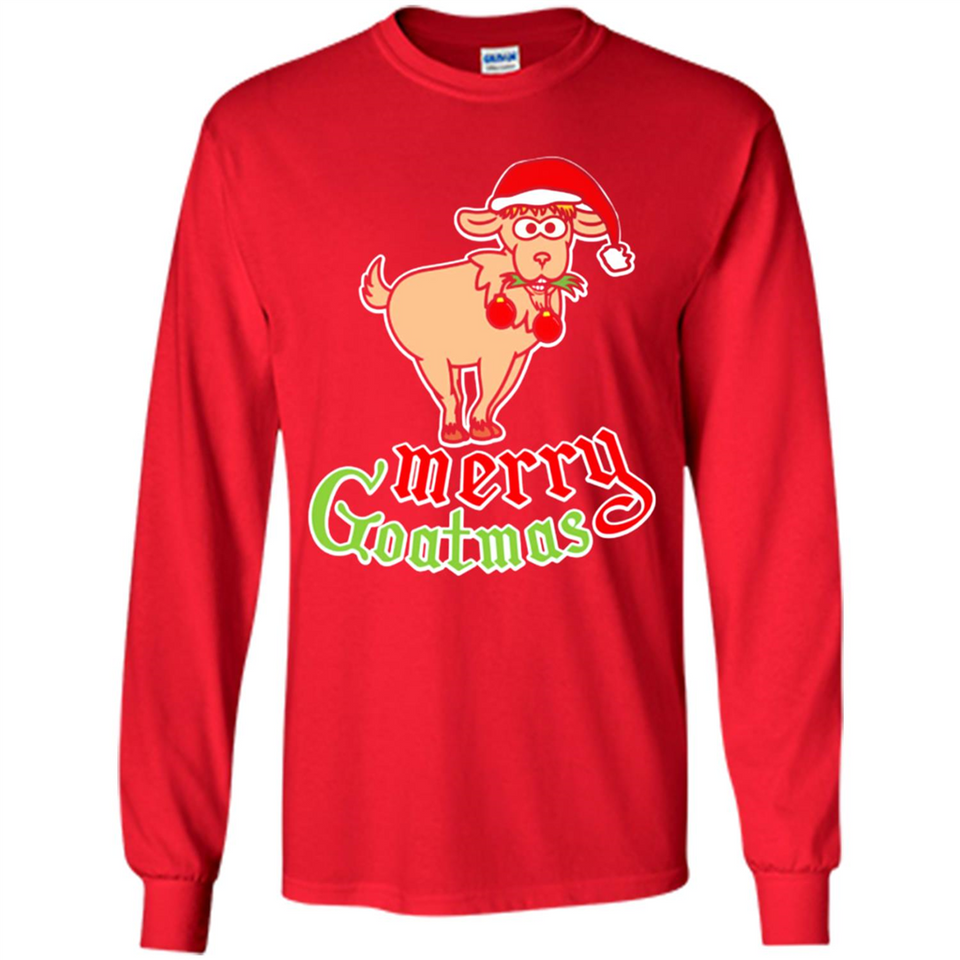 Christmas Merry Goatmas Goat Shirt Santa Hat - Long Sleeve T-Shirt