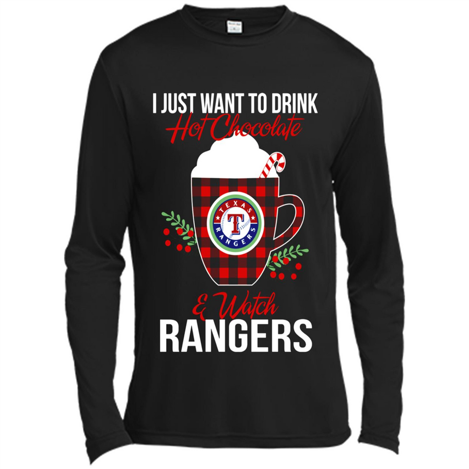 I Just Want To Drink Hot Chocolate & Watch Texas Rangers Ugly Christmas Sweater PINGPONG