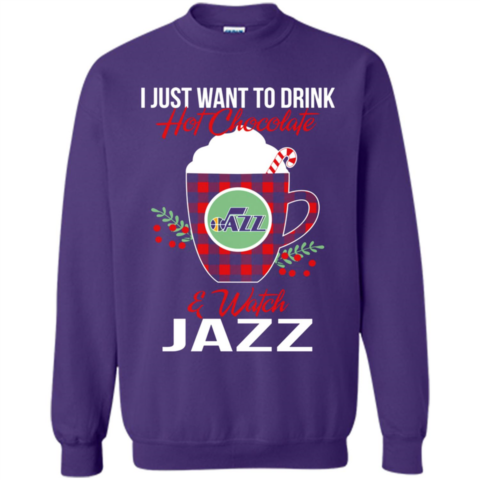 I Just Want To Drink Hot Chocolate & Watch Utah Jazz Ugly Christmas Sweater PINGPONG