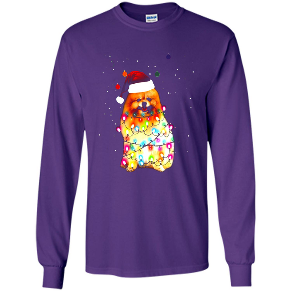 Pomeranian Santa Lights Christmas Dog Xmas Sweatshirt - Long Sleeve T-Shirt