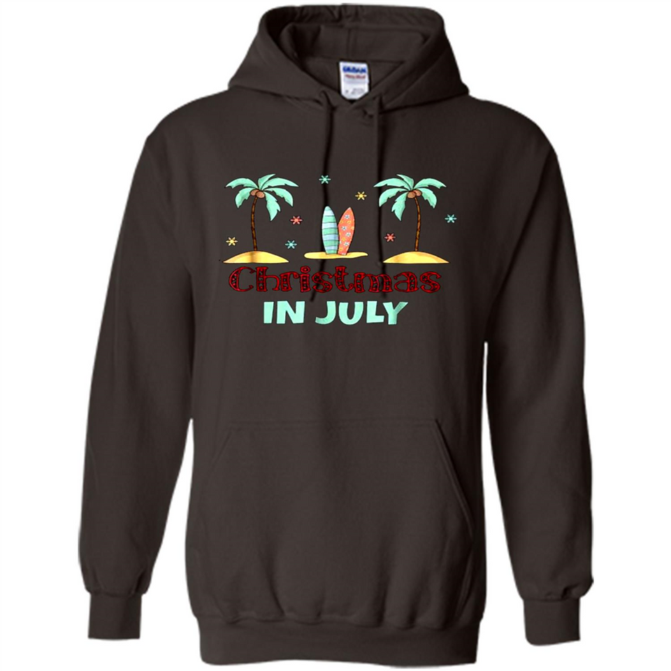 Christmas In July Shirt Surfing Palm Trees Surfboard - Hoodie