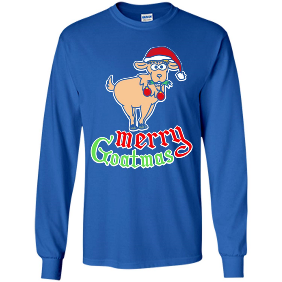 Christmas Merry Goatmas Goat Shirt Santa Hat - Long Sleeve T-Shirt