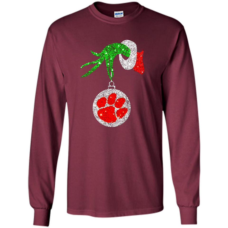 Amazing tee Clemson Tigers Glitter Grinch Monogram Ornament Christmas Gift - Long Sleeve T-Shirt