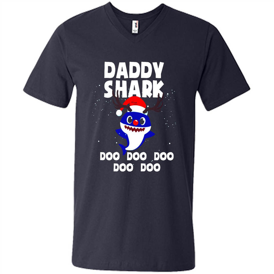 Daddy Shark Costume Reindeer Funny Christmas T-Shirt - Men's V-Neck