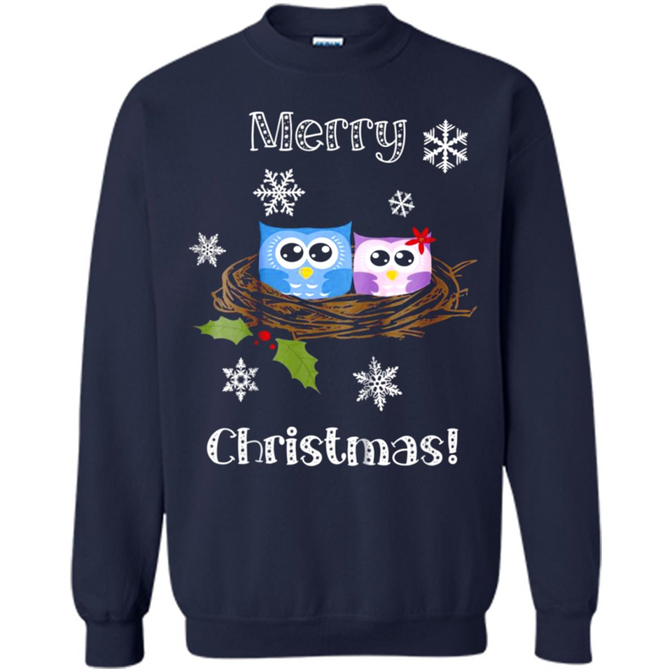 Cute Christmas Shirt Merry Christmas Snowflakes Owls Nest