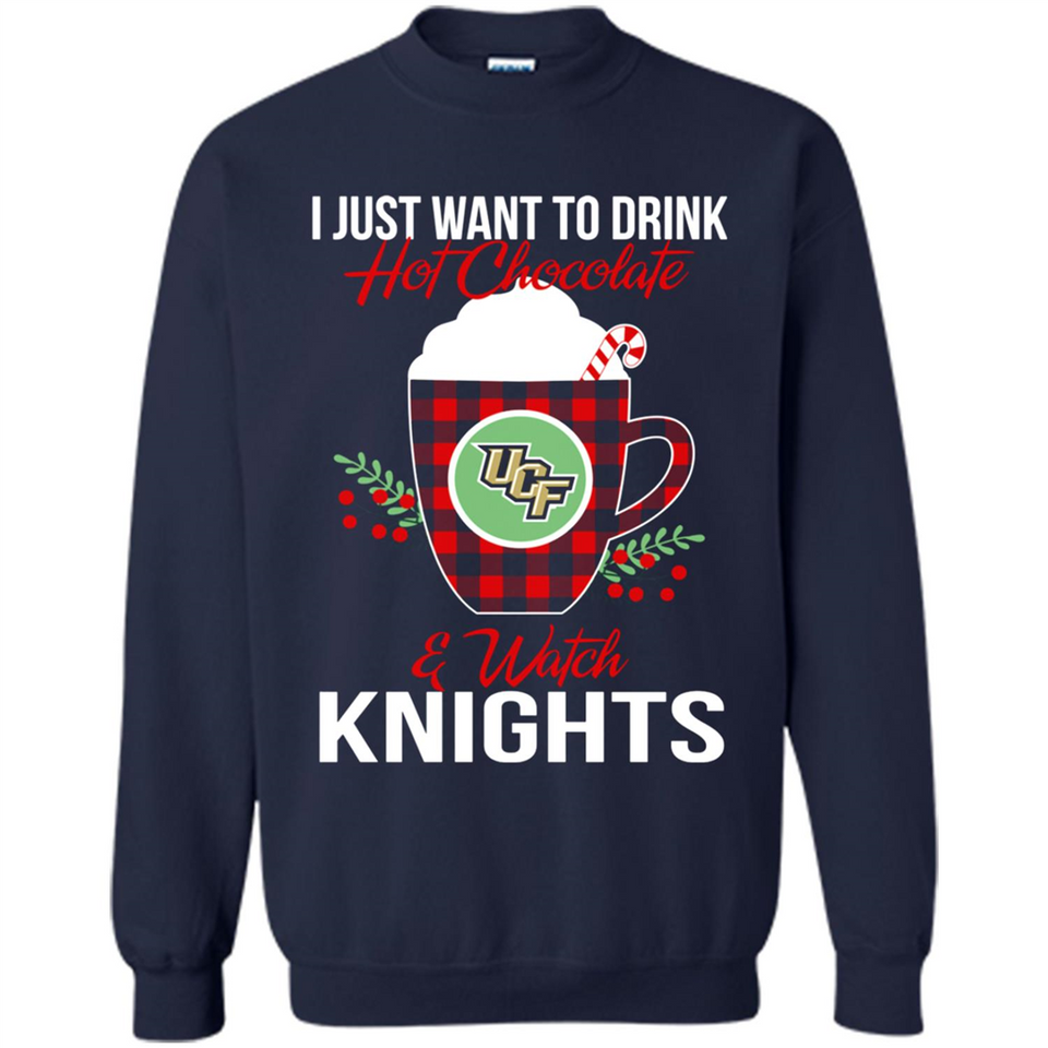 I Just Want To Drink Hot Chocolate & Watch UCF Knights Ugly Christmas Sweater PINGPONG