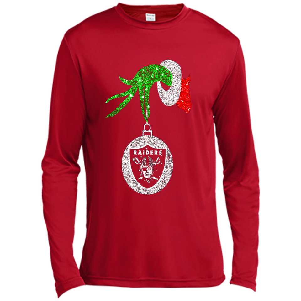 Amazing tee Oakland Raiders Glitter Grinch Monogram Ornament Christmas Gift - Canvas Long Sleeve T-Shirt