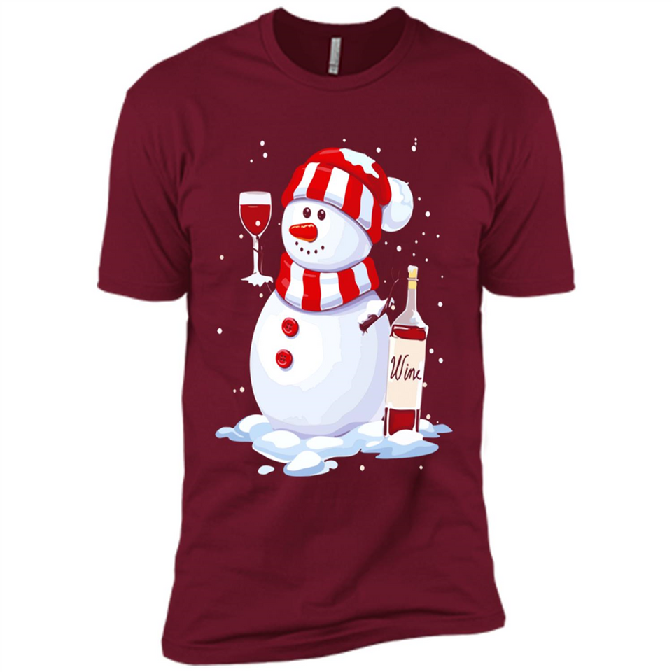 Cute Snowman drink Red Wine Christmas - Premium Short Sleeve T-Shirt