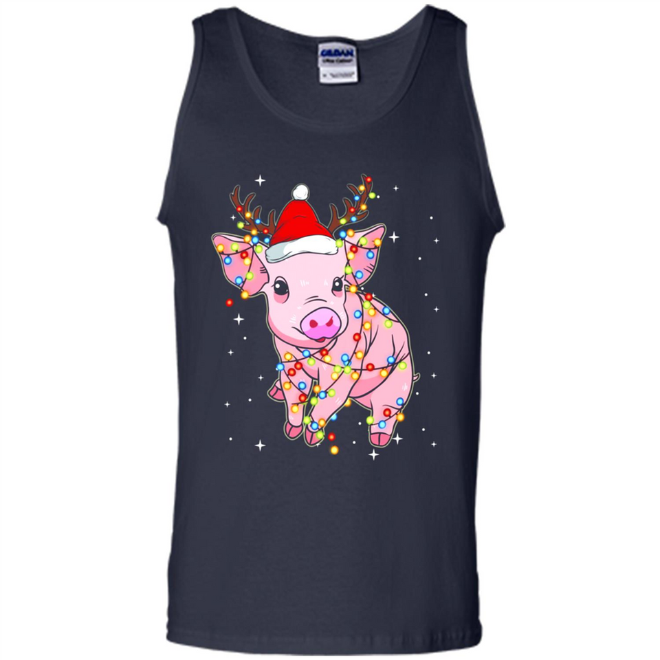 Christmas Lights Pig Wearing Santa Hat Funny Xmas - Tank Top
