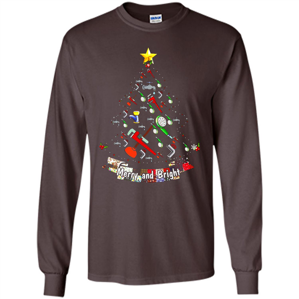 Merry And Bright Plumber Christmas Tree Shirt PINGPONG - Long Sleeve T-Shirt