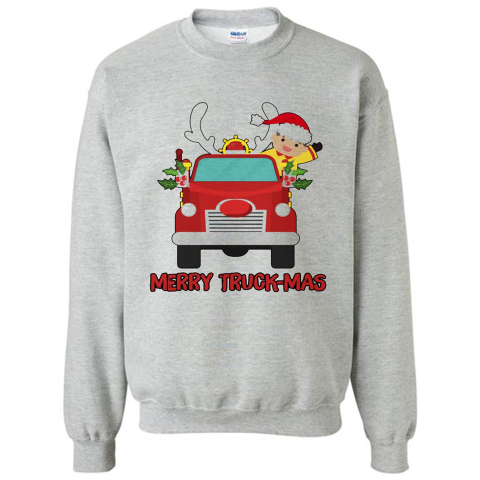 Merry Truck-Mas Christmas Fire Truck Cute Reindeer Sporty - Sweatshirt