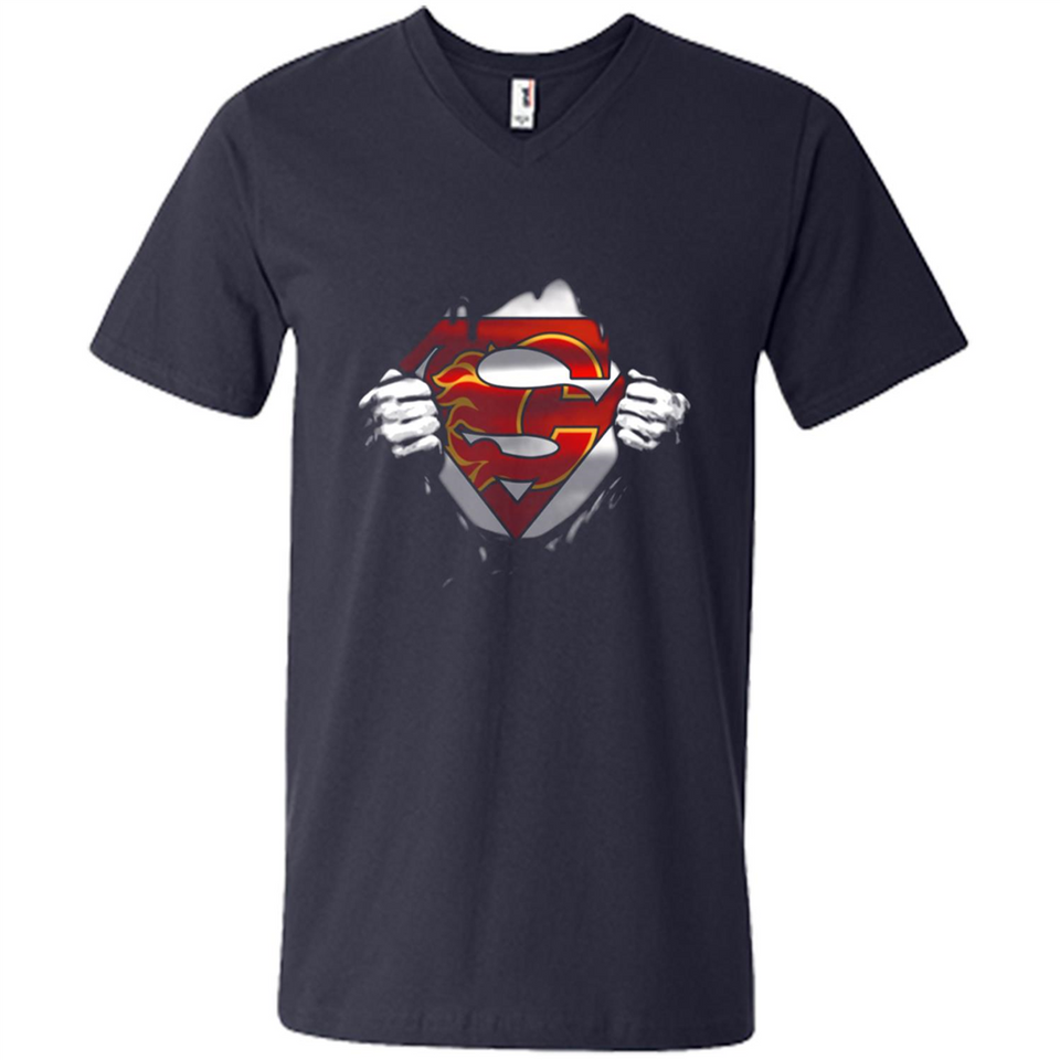 Calgary Flames And Superman Fans - Men's V-Neck