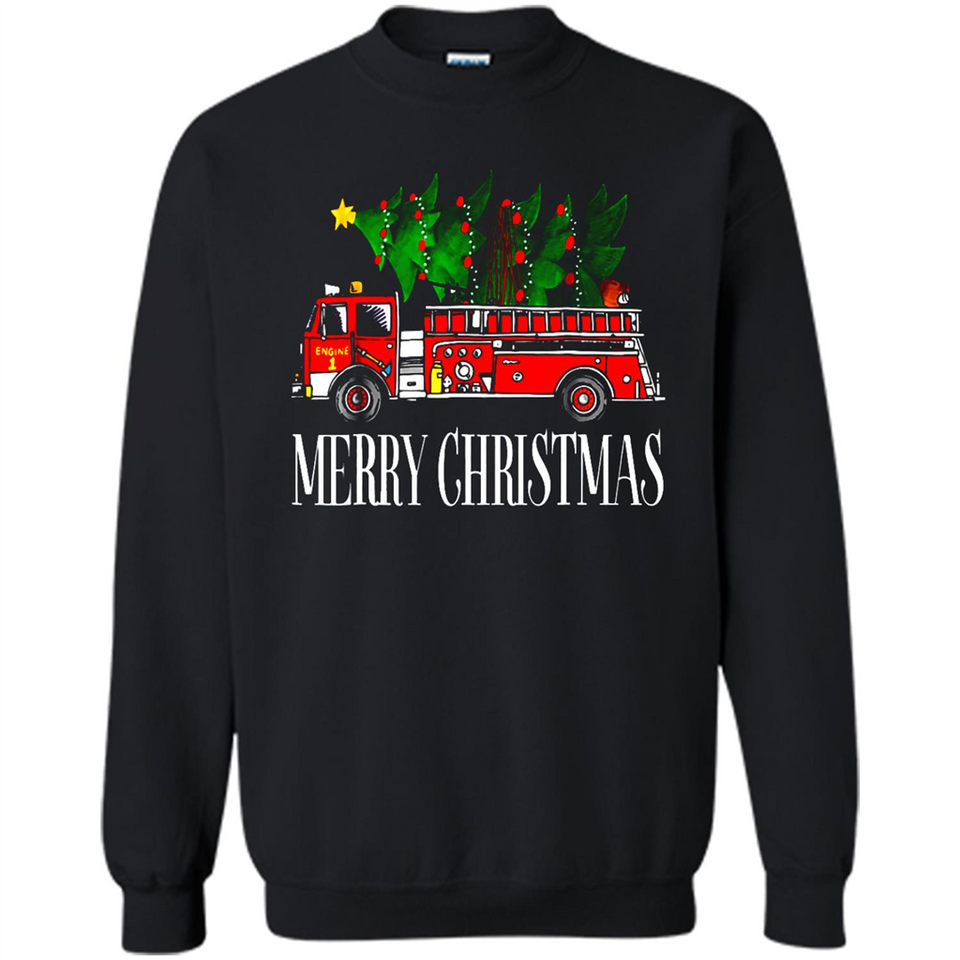 Firetruck Santa Sleigh Merry Christmas Firefighter - Sweatshirt