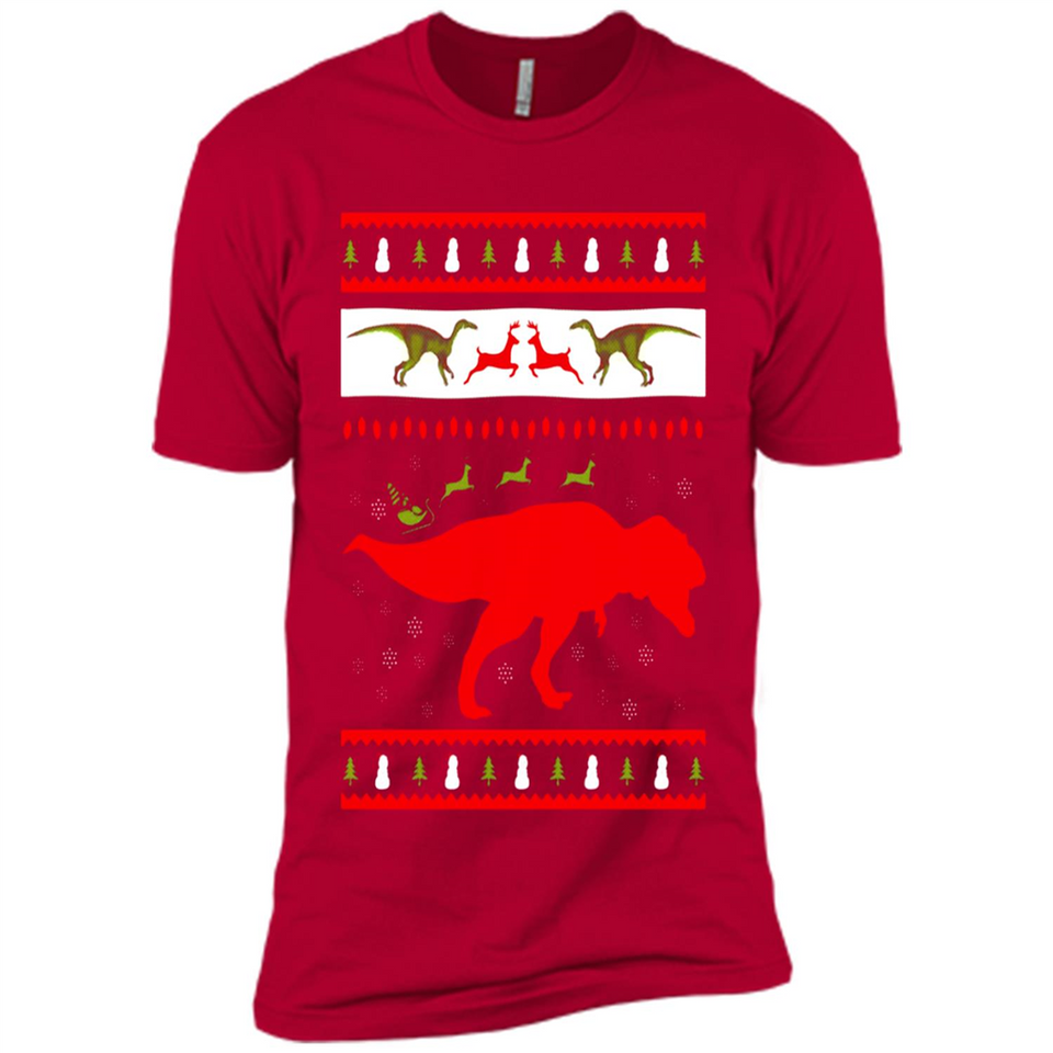 Dinosaur and Santa Clause Ugly Christmas Sweater - Premium Short Sleeve T-Shirt