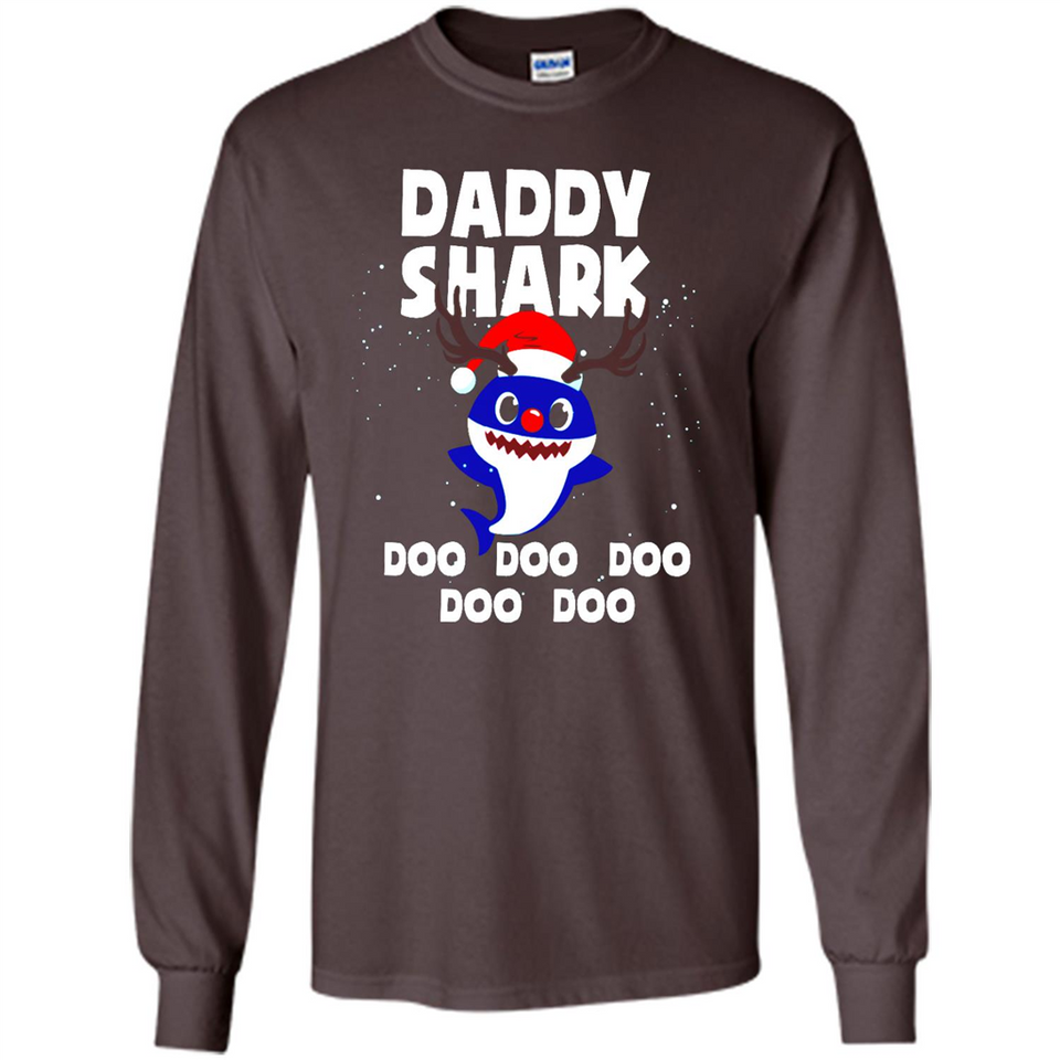 Daddy Shark Costume Reindeer Funny Christmas T-Shirt - Long Sleeve T-Shirt