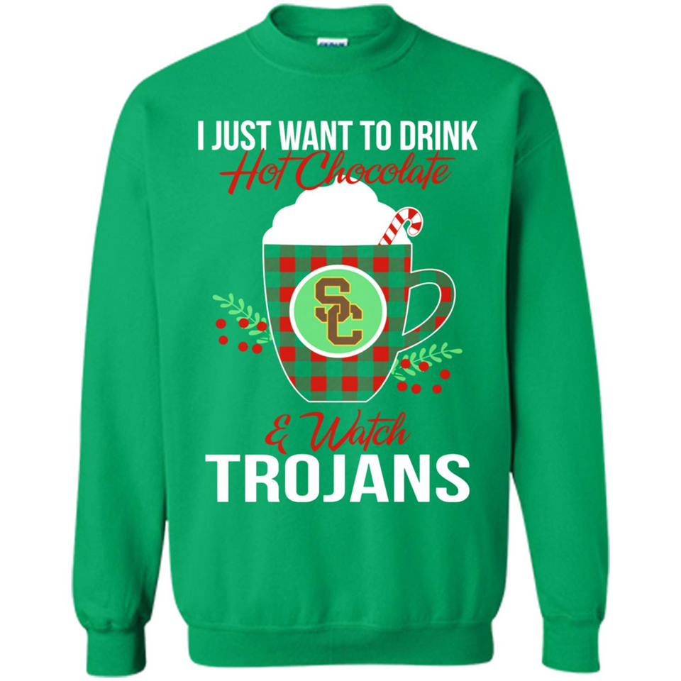 I Just Want To Drink Hot Chocolate & Watch USC Trojans Ugly Christmas Sweater PINGPONG