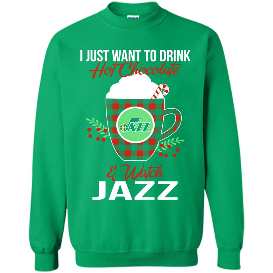 I Just Want To Drink Hot Chocolate & Watch Utah Jazz Ugly Christmas Sweater PINGPONG