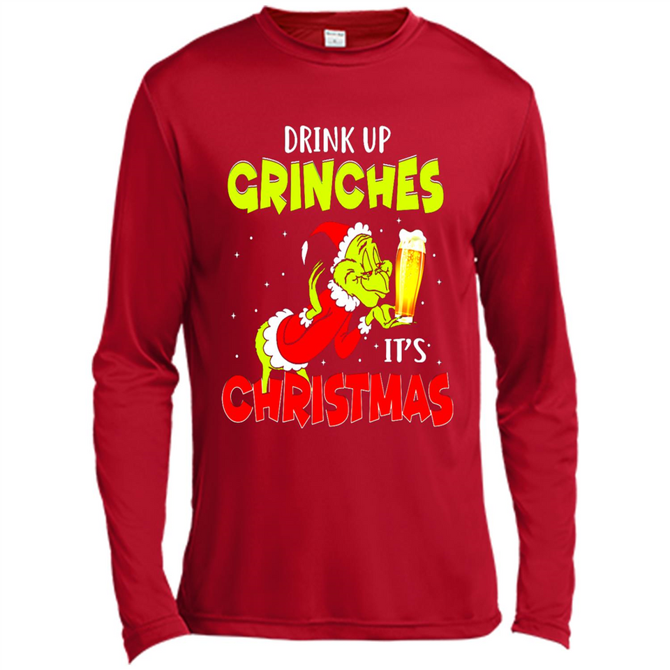 Drink Up Grinches it_s Christmas - Merry Xmas Sweatshirt - Canvas Long Sleeve T-Shirt