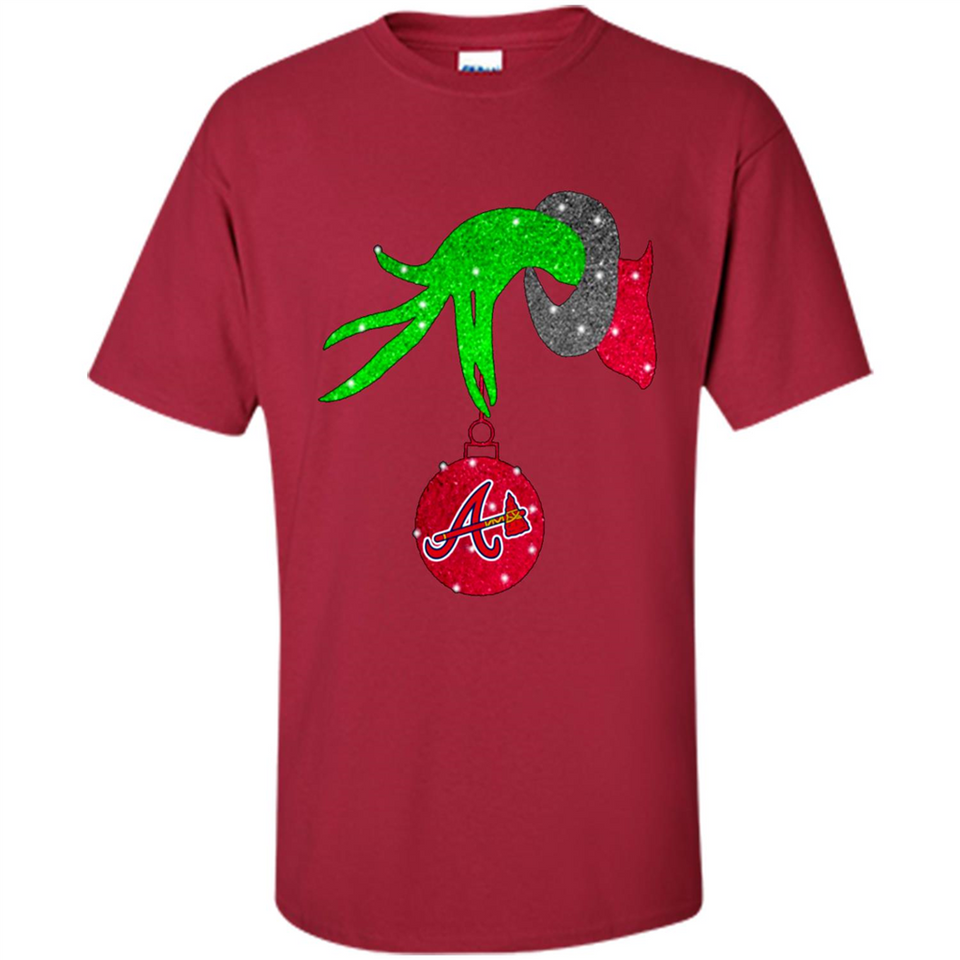 GRINCH HAND HOLDING ATLANTA BRAVES GLITTER CHRISTMAS PINGPONG
