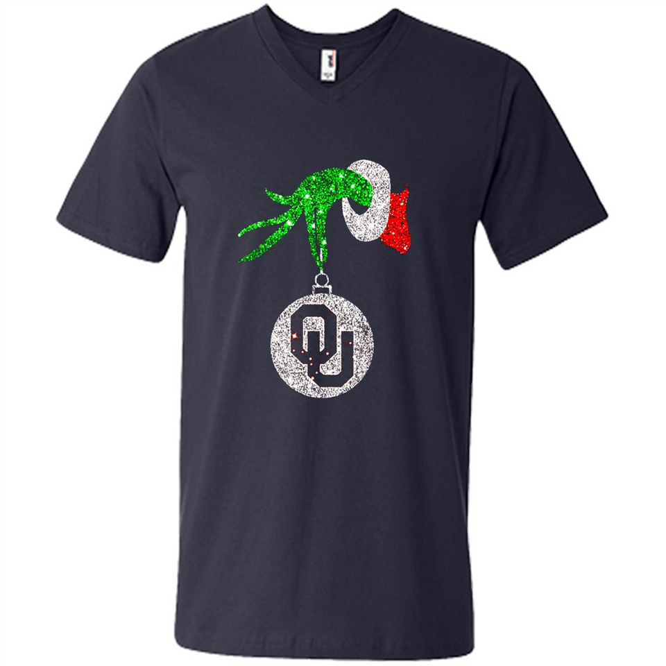 Amazing tee Oklahoma Sooners Glitter Grinch Monogram Ornament Christmas Gift - Men's V-Neck