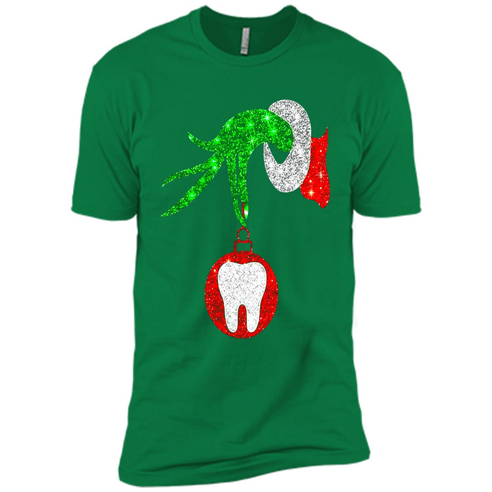 Christmas Nurse Grinch hand holding clinic dental ornament - Premium Short Sleeve T-Shirt